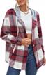 women's plaid hooded shacket jacket long sleeve button down flannel spring fall coat logo