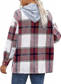 img 3 attached to Women'S Plaid Hooded Shacket Jacket Long Sleeve Button Down Flannel Spring Fall Coat