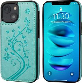 img 2 attached to Embossed Butterfly PU Leather Wallet Case For IPhone 14 Plus - Magnetic Car Mount Compatible, Shockproof Flip Cover With Card Holder And Double Buttons - 6.7 Inch (Green)