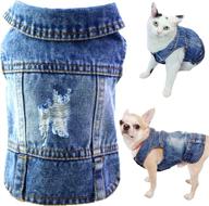 🐶 qidelong dog jean jacket: stylish blue denim lapel vest for small-medium sized dogs & cats - comfortable and cool pet shirt for cute girl/boy puppies - vintage washed apparel for an adorable dog outfit логотип