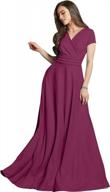flowy v-neck cocktail gown for women with cap short sleeves logo