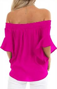 img 3 attached to Stylish Black Off The Shoulder Tops For Women: Short Sleeve Tie Knot T-Shirt Blouses For A Chic Summer Look