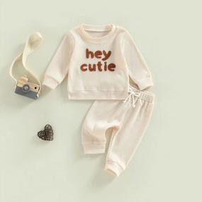 img 3 attached to Warm & Adorable: Toddler Waffle Outfit Set With Long Sleeve Sweatshirt & Pants