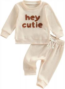 img 4 attached to Warm & Adorable: Toddler Waffle Outfit Set With Long Sleeve Sweatshirt & Pants