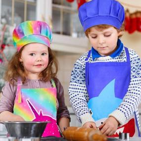 img 1 attached to Kids Apron Chef Hat Set For Girls Boys, Adjustable Cooking Kitchen Apron With Pockets - MHJY