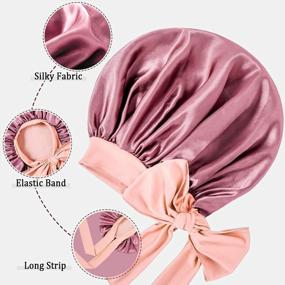 img 1 attached to Women'S Jumbo Silk Satin Bonnet For Curly Hair, Black Women'S Braids And Sleeping With Stretchy Tie Band