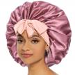 women's jumbo silk satin bonnet for curly hair, black women's braids and sleeping with stretchy tie band logo