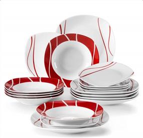 img 4 attached to Enjoy Elegant Dining With MALACASA 18-Piece Porcelain Dinnerware Set - Series Felisa With Grey And White Square Dishes For Service Of 6!