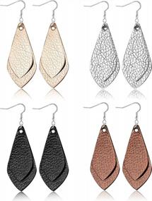img 4 attached to WRCXSTONE 4 Pairs Leather Teardrop Earrings Set For Women Leaf Drop Lightweight Dangle Earring