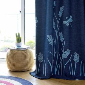 img 4 attached to Melodieux Wheat Embroidery Linen Textured Curtain For Living Room Bedroom, Rustic Farmhouse Style Flax Drape Grommet, Navy/Blue, 52 By 84 Inch (1 Panel)
