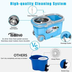 img 1 attached to Commercial Grade Tsmine Spin Mop And Bucket Set With Wringer, Microfiber Mop For Hardwood Floors, 6 Refills And 61" Extended Handle For Powerful Kitchen And Household Cleaning Tools And Supplies.
