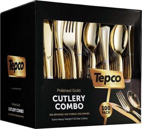 img 4 attached to 🥇 Premium 300-Piece Gold Plastic Silverware Set for Parties - Disposable Gold Cutlery Set - Includes 100 Forks, 100 Spoons, 100 Heavy Duty Knives - Elegant Gold Flatware Bulk