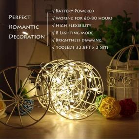 img 1 attached to Warm White Battery Operated Fairy Lights 2 Pack - 33Ft 100LED Sliver Wire String Lights Waterproof 8 Modes LED Lighting With Remote Control For Christmas Wedding Party Home DIY Decor