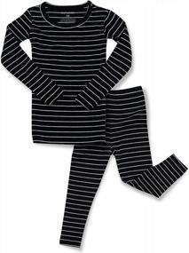 img 4 attached to Удобный комплект детской пижамы в полоску для мальчиков и девочек - облегающая пижама в рубчик для повседневной носки от AVAUMA