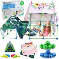 150-piece indoor fort building kit for kids – creative blue and green tent builder set – includes 2 blankets, instruction manual, and gift box for perfect present logo