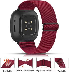 img 3 attached to 🌈 Adjustable Nylon Sport Strethy Wristband for Fitbit Versa 3 Smartwatch - 3 Pack Elastic Bands - Compatible with Fitbit Versa 3 & Fitbit Sense - Women Men (Black+Wine Red+Blue)