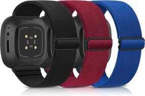 img 4 attached to 🌈 Adjustable Nylon Sport Strethy Wristband for Fitbit Versa 3 Smartwatch - 3 Pack Elastic Bands - Compatible with Fitbit Versa 3 & Fitbit Sense - Women Men (Black+Wine Red+Blue)