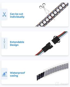 img 2 attached to Aclorol WS2812B 144 Pixels RGB LED Strip: Programmable Dream Color Lighting with 1M 144 LEDs, Weatherproof and Individually Addressable