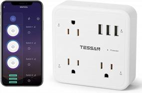 img 4 attached to TESSAN WiFi Smart Plug Outlet Extender With 3 Outlets And 3 USB Ports, Alexa & Google Home Voice Control Surge Protector Power Strip 900J For Indoor