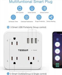 img 3 attached to TESSAN WiFi Smart Plug Outlet Extender With 3 Outlets And 3 USB Ports, Alexa & Google Home Voice Control Surge Protector Power Strip 900J For Indoor