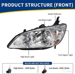 img 3 attached to 🚘 AUTOSAVER88 Headlight Assemblies: Chrome Housing, Clear Lens for 04-05 Civic