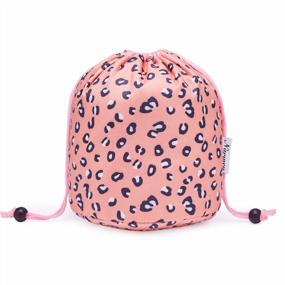 img 4 attached to Small Leopard Barrel Drawstring Cosmetic Bag - Perfect Travel Companion For Women!