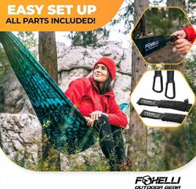 img 3 attached to Foxelli Lightweight Portable Nylon Hammock With Tree Ropes And Carabiners – Ideal For Camping, Hiking, Backpacking, Travel, Beach, Backyard & Garden Activities