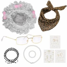 img 4 attached to Aodaer 9 Pieces 100Th Day Of School Granny Wig Costume Set Old Lady Wig Glasses Faux Pearl Necklace Bracelet Kerchief
