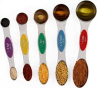 stainless steel magnetic measuring spoons set of 5 for dry and liquid ingredients with teaspoon and tablespoon measurements logo