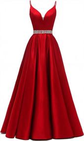 img 4 attached to 👗 Yexinbridal Long Glitter Spaghetti Straps Prom Dress with Beaded Satin V-Neck - Formal Evening Gowns