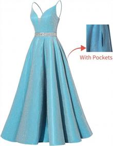 img 3 attached to 👗 Yexinbridal Long Glitter Spaghetti Straps Prom Dress with Beaded Satin V-Neck - Formal Evening Gowns