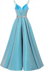 img 2 attached to 👗 Yexinbridal Long Glitter Spaghetti Straps Prom Dress with Beaded Satin V-Neck - Formal Evening Gowns