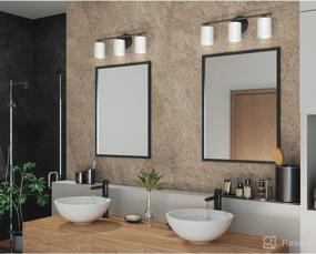 img 3 attached to 💡 Modern Bath Vanity Light Textured Black - Replay Collection 3-Light with Etched Glass