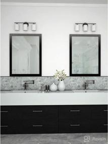 img 2 attached to 💡 Modern Bath Vanity Light Textured Black - Replay Collection 3-Light with Etched Glass