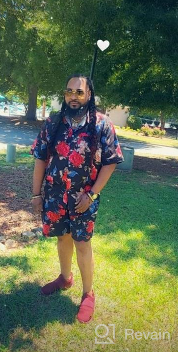 img 1 attached to Stand Out In Style: LucMatton Men'S Hipster 2 Piece Print Outfit With Stretchy Short Sleeve Shirt And Shorts review by Curtis Castillo