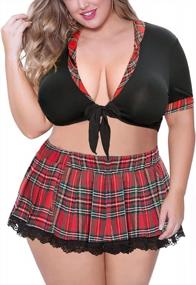 img 4 attached to JuicyRose Plus Size School Girl Outfit Lingerie, Cosplay Baby Doll Set With Tie Top And Mini Skirt (T012,Black,2XL)