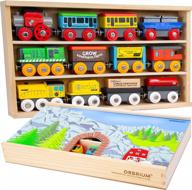 orbrium toys 12 (20 pcs) wooden train cars for kids + dual-use wooden box cover/tunnel wooden train set trains toy compatible with thomas wooden railway, brio logo