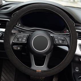 img 2 attached to 🚗 Universal 15 Inch ZHOL Elastic Stretch Steering Wheel Cover - Breathable Microfiber Ice Silk - Anti-Slip, Easy Carry - Black - Steering Wheel Covers for Women and Men