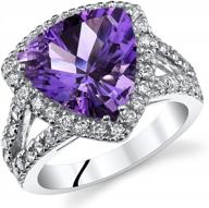 peora natural amethyst statement ring for women - sterling silver birthstone jewelry, trillion cut 3.75 carat gemstone, 11mm size range 5-9 logo