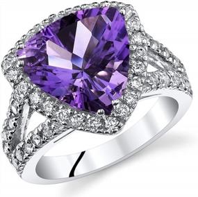 img 4 attached to Peora Natural Amethyst Statement Ring For Women - Sterling Silver Birthstone Jewelry, Trillion Cut 3.75 Carat Gemstone, 11Mm Size Range 5-9