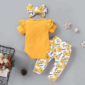 img 3 attached to 3-Piece Infant Baby Girl Letter Print Romper Set With Long Sleeve, Flower Pants, And Headband Outfit By PigMaMa