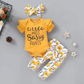 img 2 attached to 3-Piece Infant Baby Girl Letter Print Romper Set With Long Sleeve, Flower Pants, And Headband Outfit By PigMaMa