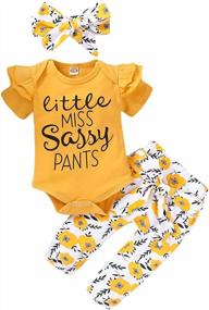 img 4 attached to 3-Piece Infant Baby Girl Letter Print Romper Set With Long Sleeve, Flower Pants, And Headband Outfit By PigMaMa