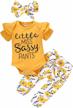 3-piece infant baby girl letter print romper set with long sleeve, flower pants, and headband outfit by pigmama logo