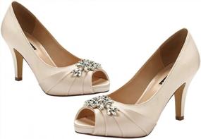 img 3 attached to Elegant Satin Peep Toe Mid Heels With Rhinestone Accents For Women'S Evening Prom And Wedding