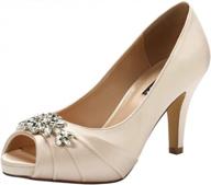 elegant satin peep toe mid heels with rhinestone accents for women's evening prom and wedding логотип