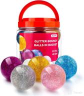🌟 entervending 45 mm glitter bounce balls in bucket - 12 pcs large hi bounce balls for kids - rubber balls for kids - high-quality bouncy balls logo