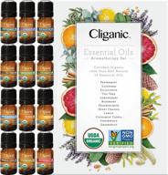 cliganic usda organic aromatherapy top 12 essential oils set, 100% pure - мята перечная, лаванда, эвкалипт, чайное дерево, лемонграсс, розмарин, ладан, апельсин, лимон, кассия, кедр и грейпфрут логотип
