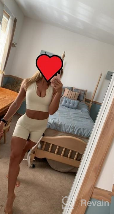 img 1 attached to Women'S 2-Piece Seamless Yoga Gym Outfit: High Waisted Biker Shorts & Sport Bra Tracksuit Set review by Andargie Waiker