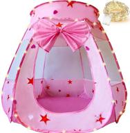 kingbee pink princess pop up play tent ball pit with lights, toys gifts for kids girls boys 3 4 5 6 year old, baby and toddler will love it. easy pop up no assembly required, indoor outdoor use (pink) logo